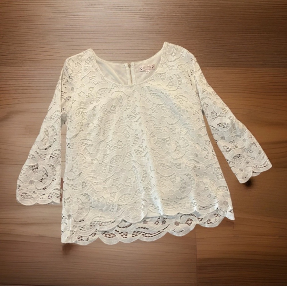 Nanette Lepore Women’s White Lace Top L Coquette Cottagecore Romantic Feminine